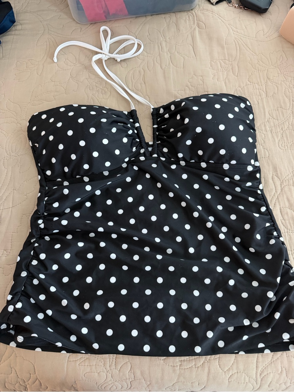 Black Polka Dot Kids One-Piece Swimsuit with White Halter Tie